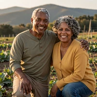 Harold and Ruth, an Iowa senior couple, smiling together by a fence near Cedar Falls