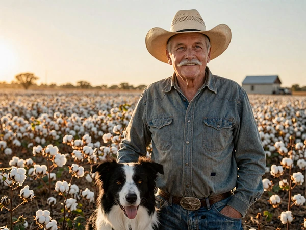 Walter (70) and Hazel (68) on a Texas ranch road at golden hour